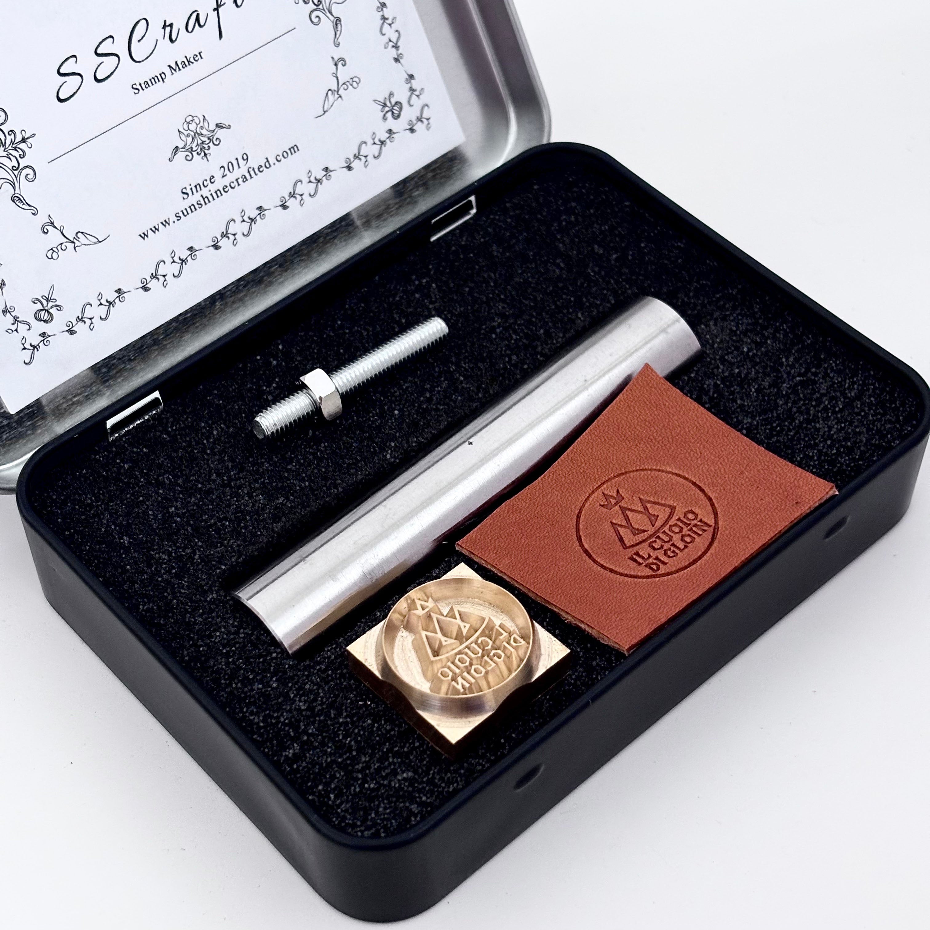 Custom LOGO leather brass stamp with steel handle set, hammering beating stick, personalized leather stamps