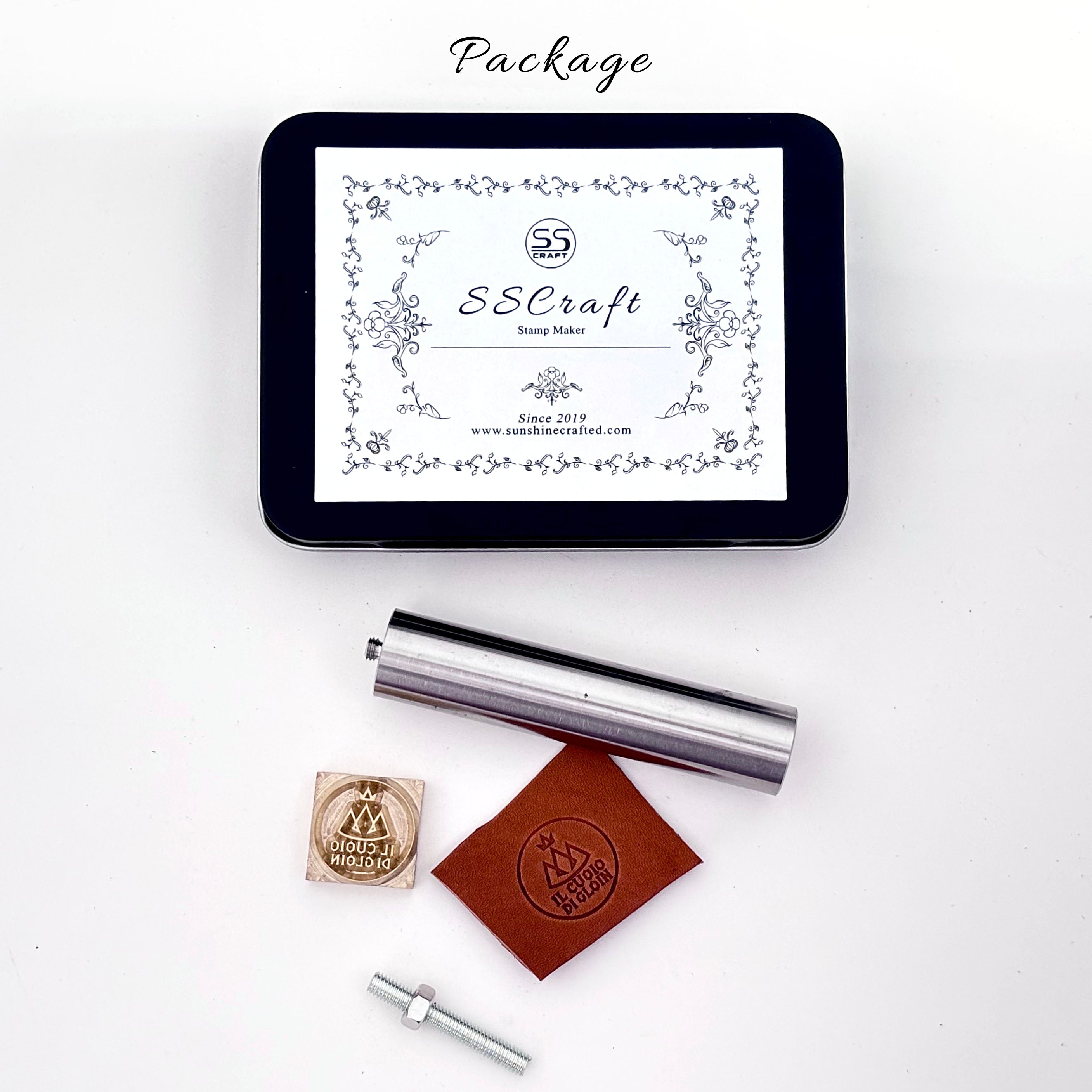 Custom LOGO leather brass stamp with steel handle set, hammering beating stick, personalized leather stamps