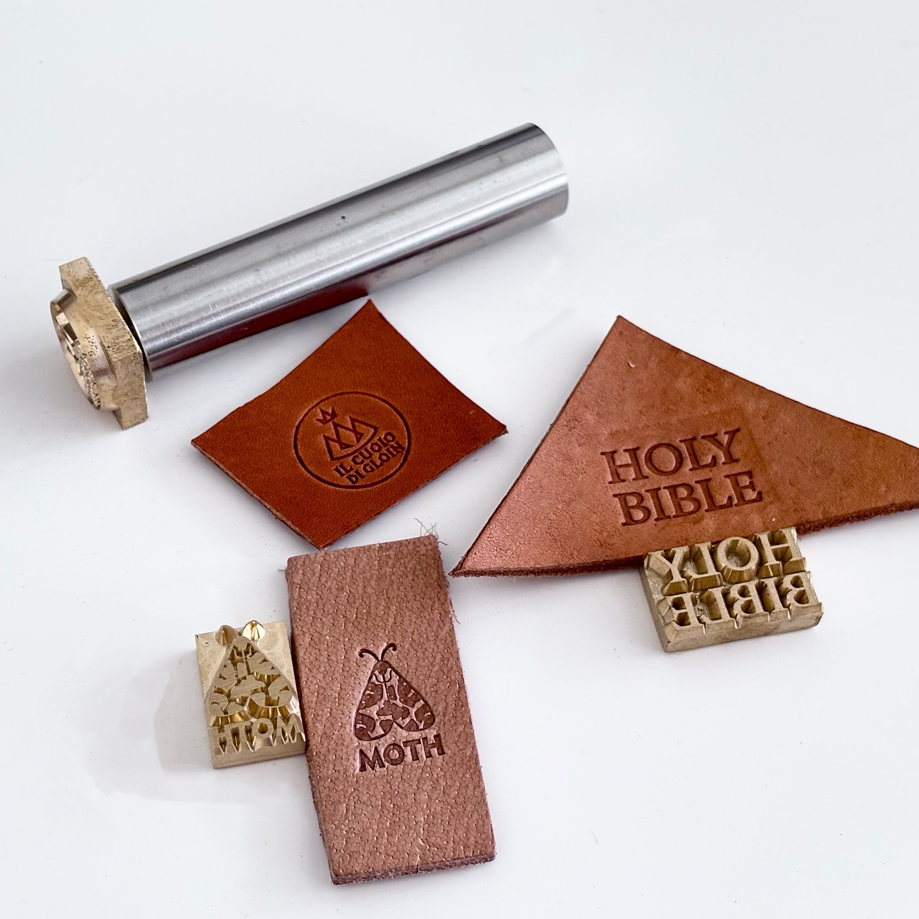 Custom LOGO leather brass stamp with steel handle set, hammering beating stick, personalized leather stamps