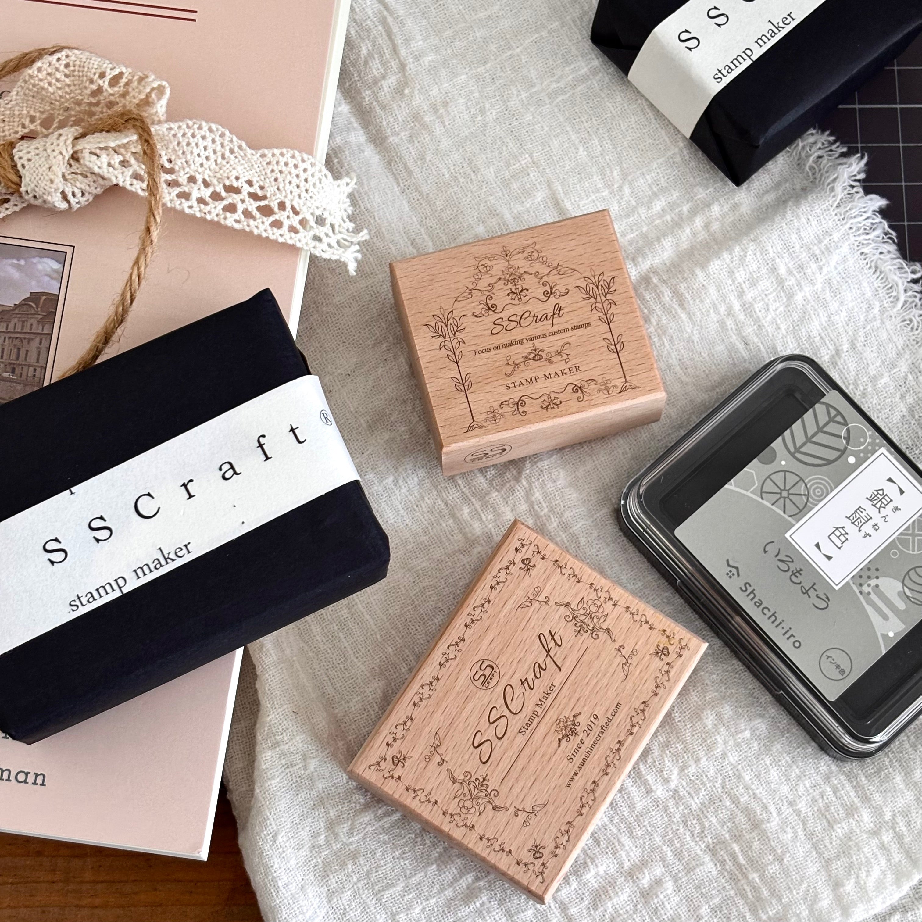 Custom Logo Design Wooden Block Rubber Stamp Wedding Party Packaging Stamps