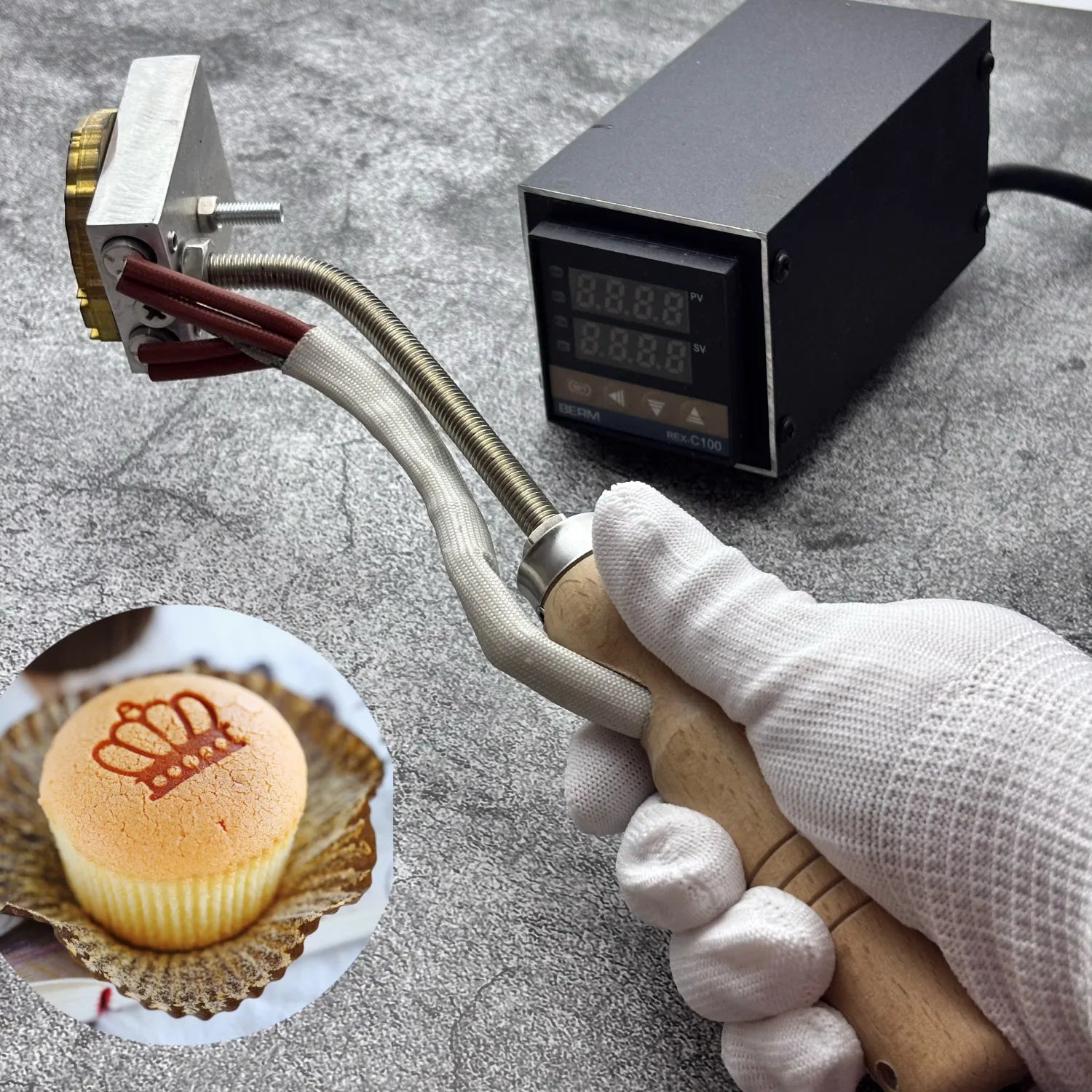 500W Hand Held Hot Stamping Machine Burger Branding Iron Custom Logo Brass Heat Stamp Adjust Temperature