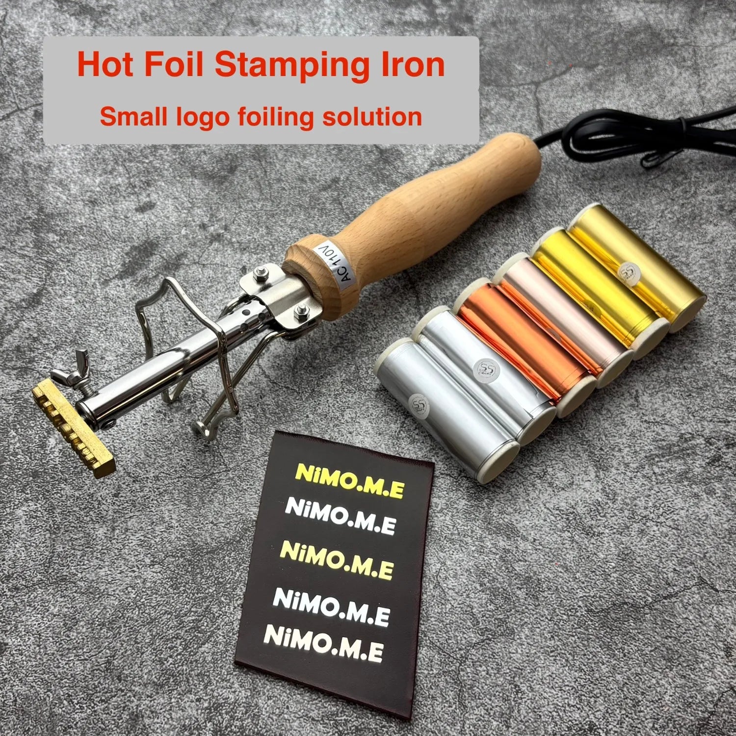 60W 220V/110V Custom LOGO Leather Hot Foil Stamping Iron Kit Brass Stamp Foiling Paper Branding Iron