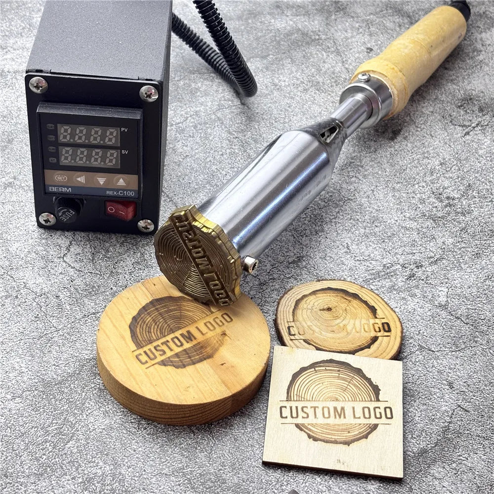300W Electric Branding Iron Machine with Customized Brass Mould for Leather Wood Cake Stamping