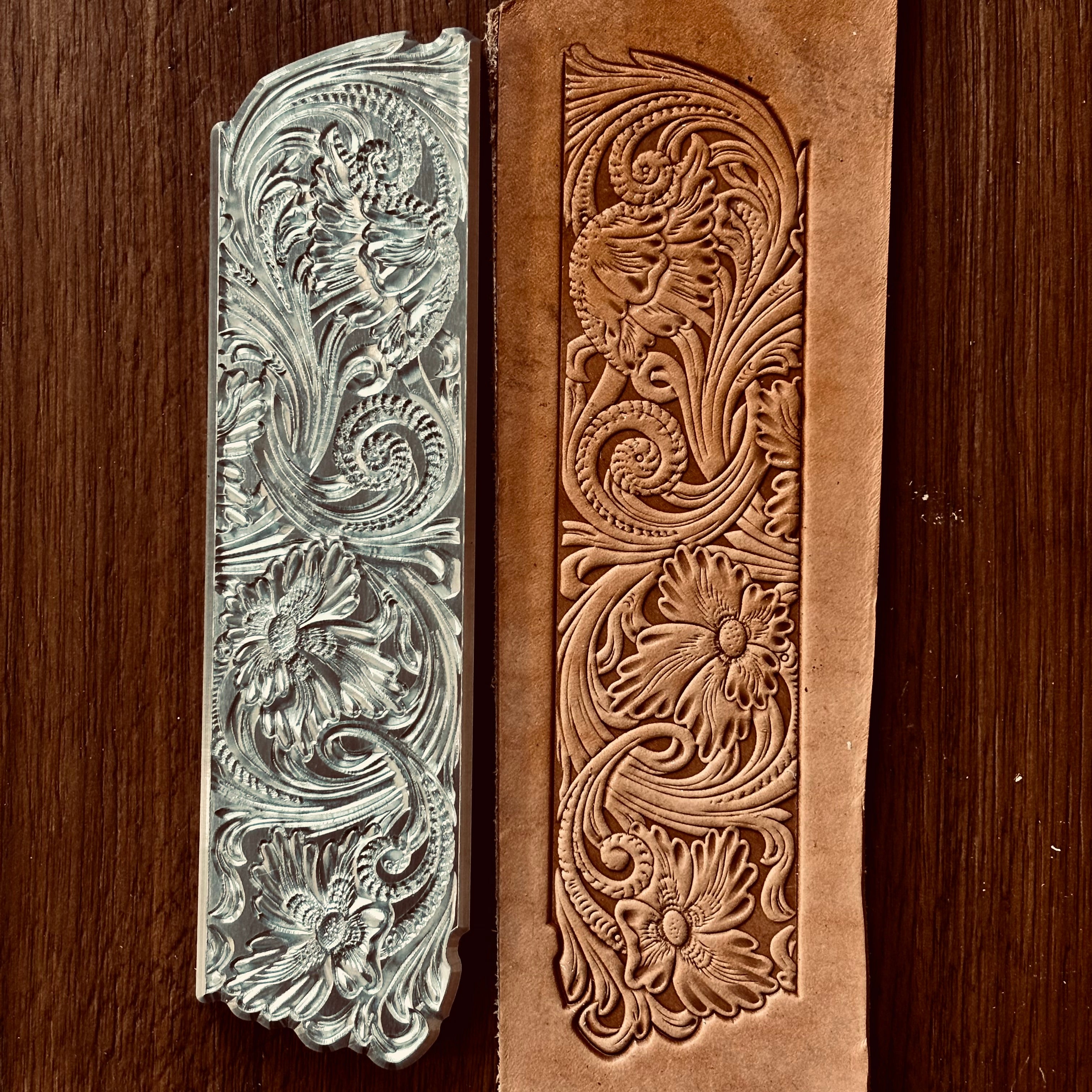 38x68mm 3D Floral Scroll Design Leather Embossing Mold Craving Belt Stamp