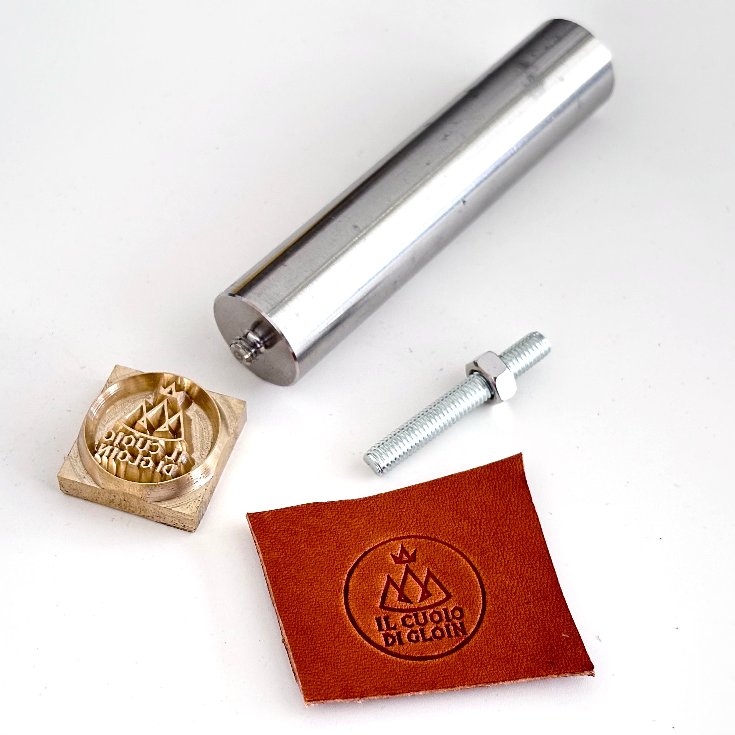 Custom LOGO leather brass stamp with steel handle set, hammering beating stick, personalized leather stamps