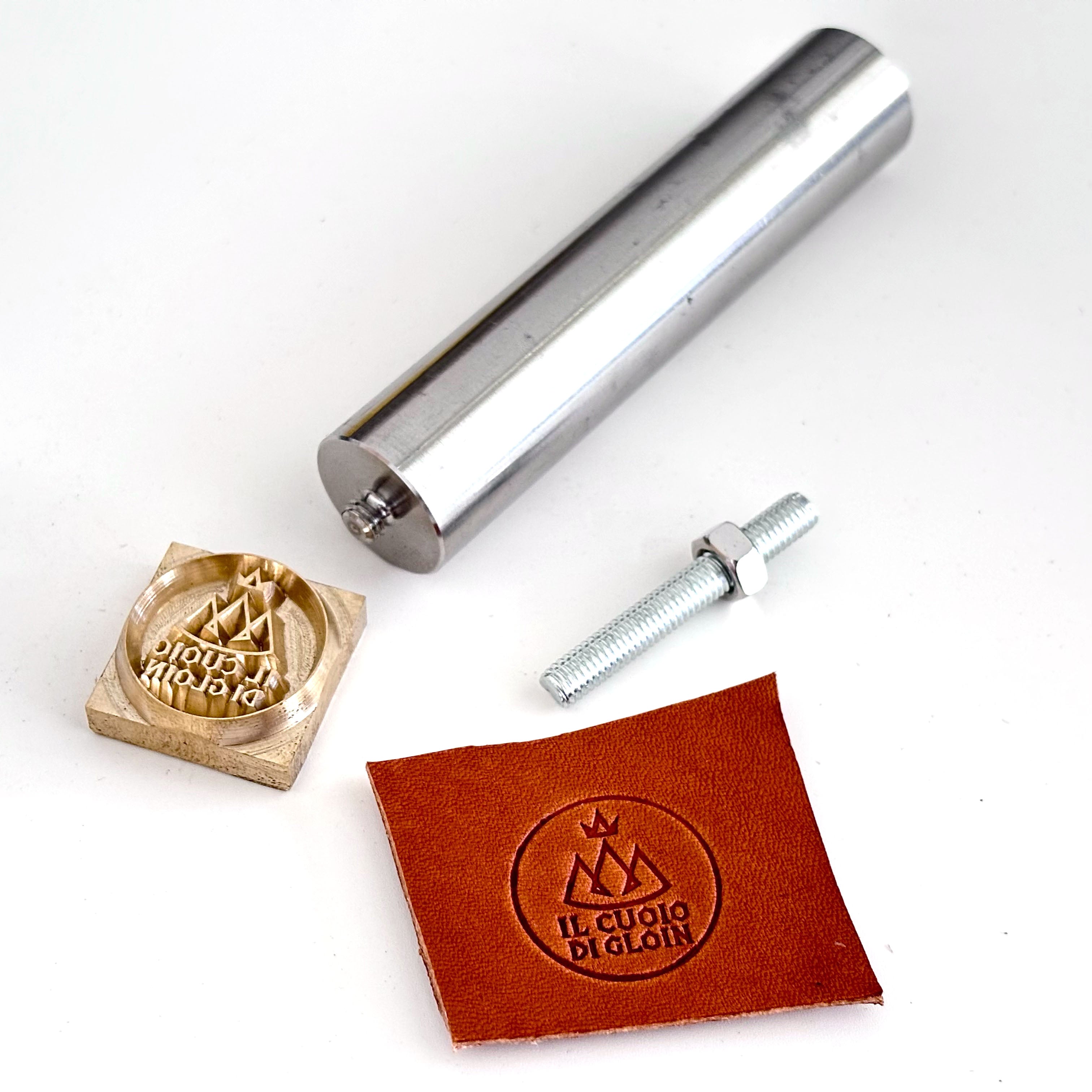 Custom LOGO leather brass stamp with steel handle set, hammering beating stick, personalized leather stamps