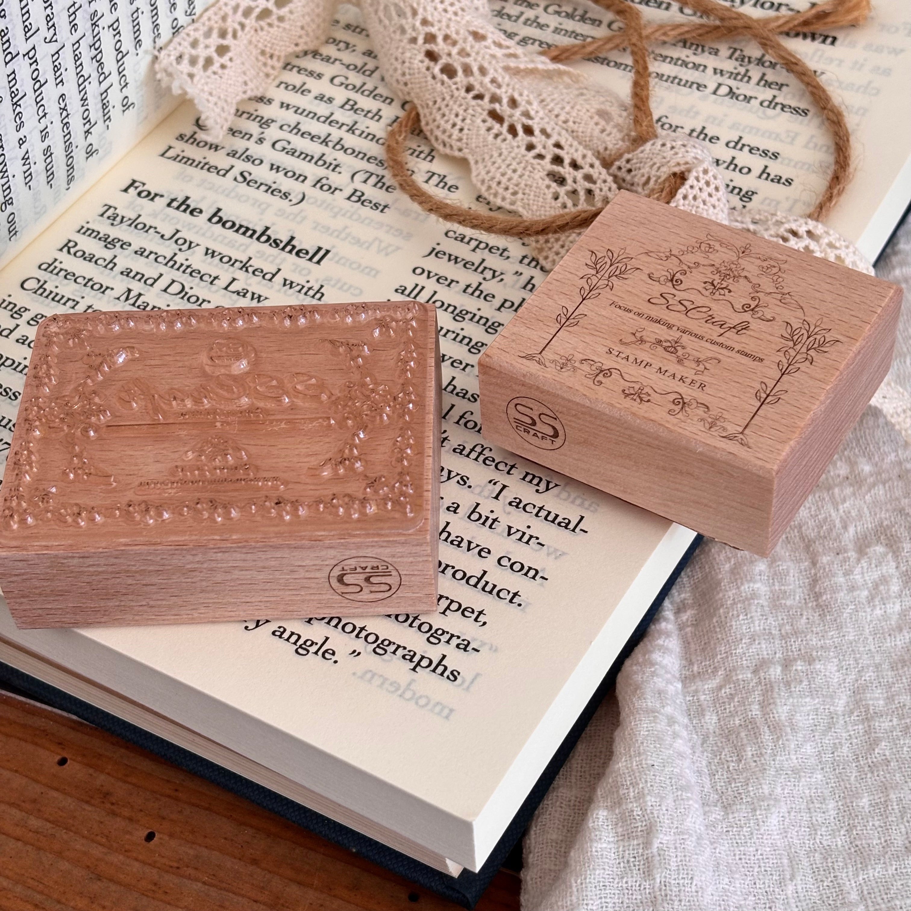 Custom Logo Design Wooden Block Rubber Stamp Wedding Party Packaging Stamps