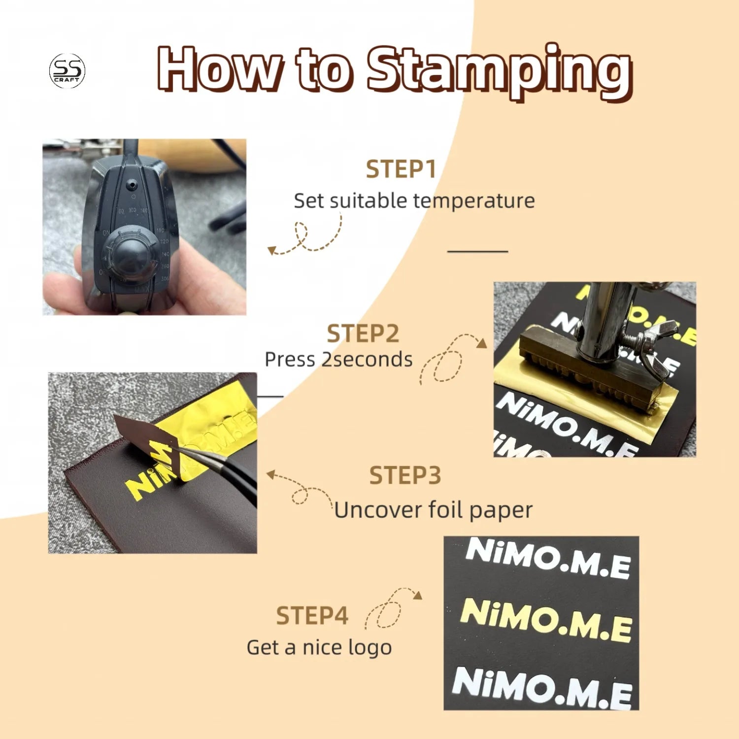 60W 220V/110V Custom LOGO Leather Hot Foil Stamping Iron Kit Brass Stamp Foiling Paper Branding Iron